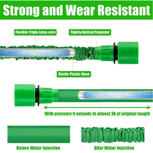 Expandable & Flexible Garden Water Hose w Spray Nozzle 25, 50,
